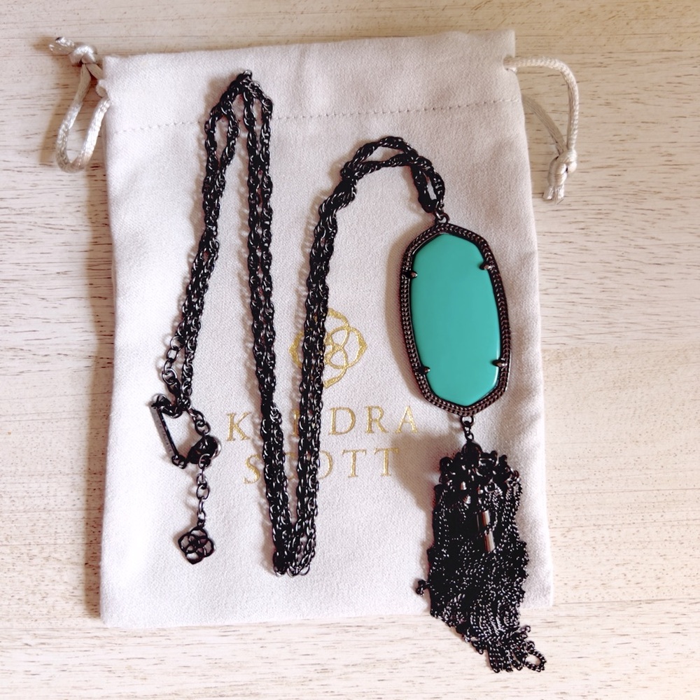 Kendra Scott Rayne Long Pendant Necklace in Gunmetal Teal Turquoise